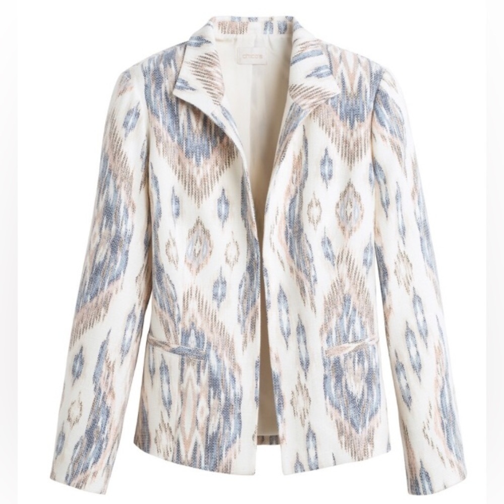 Chico’s Jacket Sher Ikat printed southwestern fully lined muted colors Size 1